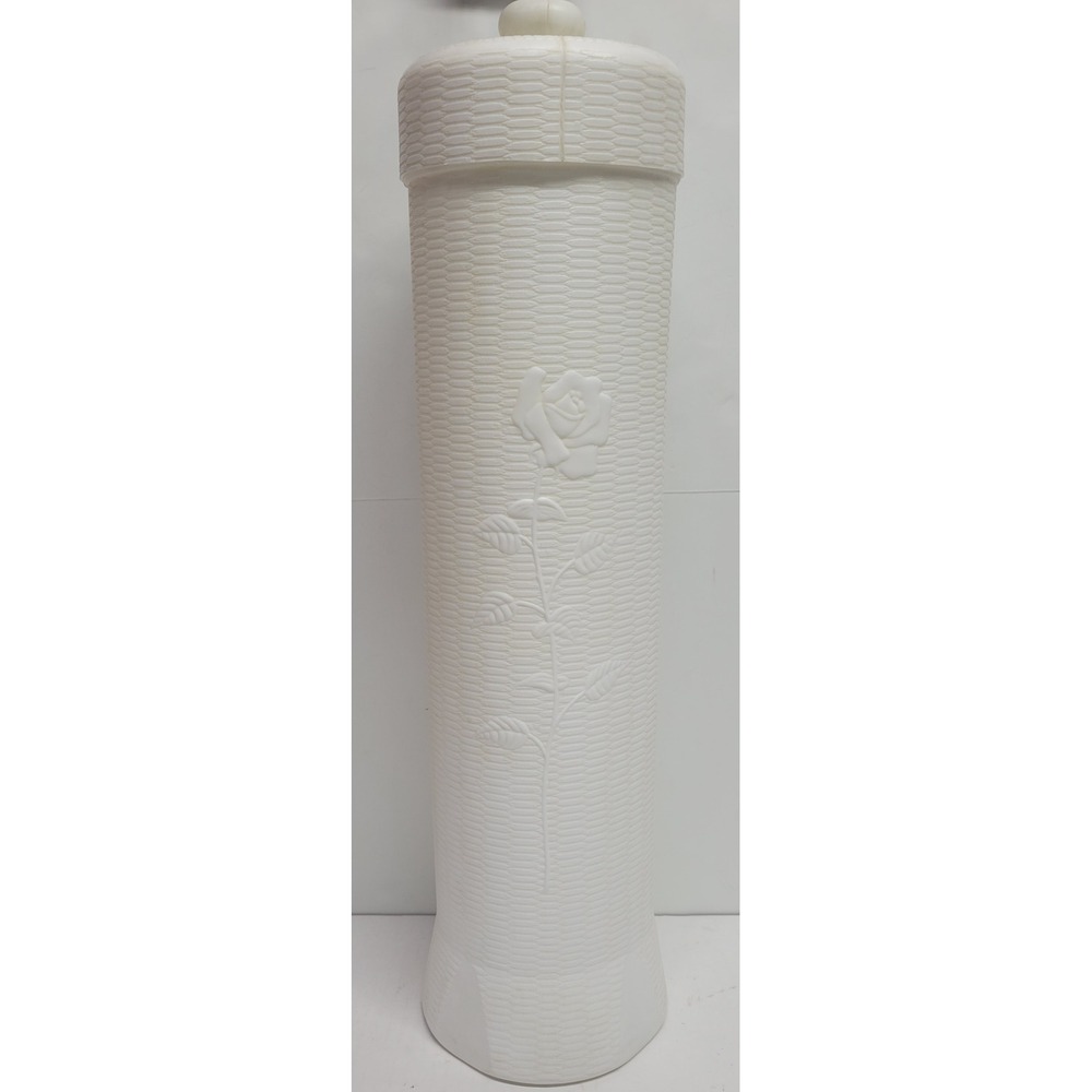 Vintage‎ White Plastic Rose Embossed Toilet Paper Holder Tissue Storage Canister